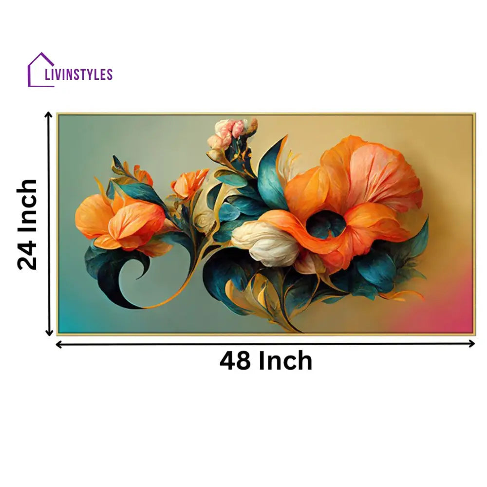 Vibrant Floral Bouquet In Gold Wall Painting