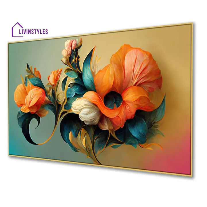 Vibrant Floral Bouquet In Gold Wall Painting