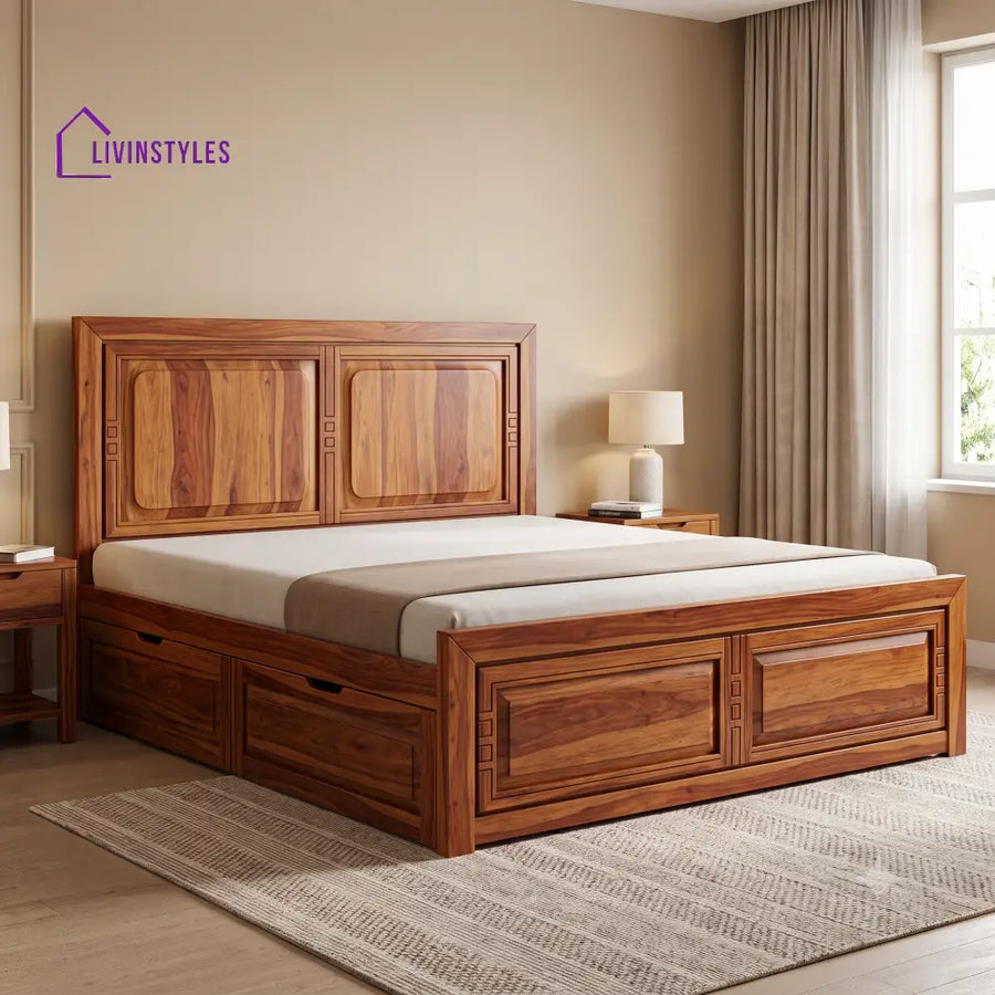 Victoire Premium Wooden Bed with Drawer Storage | King Size Bed & Queen Size Bed Online