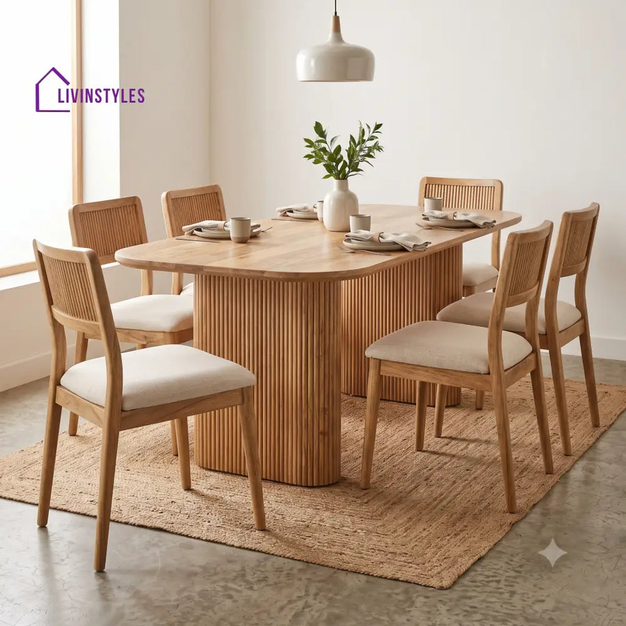 Victor Premium Mango Wood 6 Seater Dining Table Set | Natural Finish