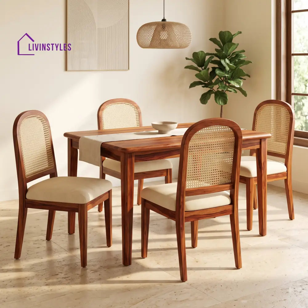 Victor Premium Solid Wood 4 Seater Dining Table Set