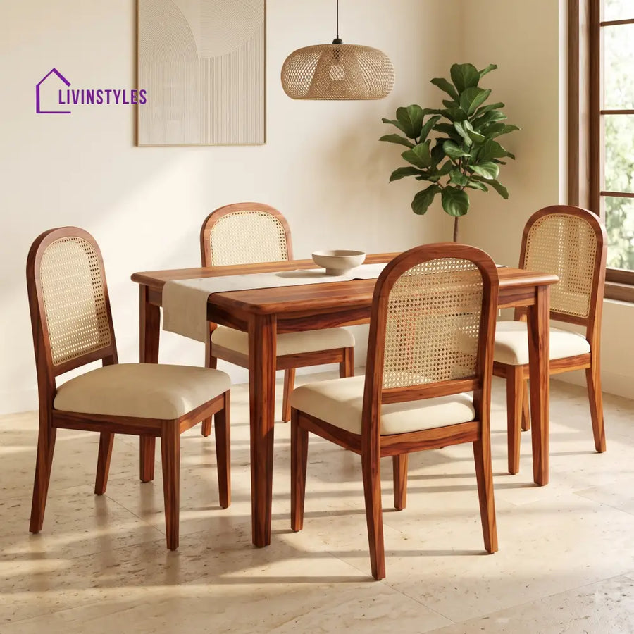 Victor Premium Solid Wood 4 Seater Dining Table Set