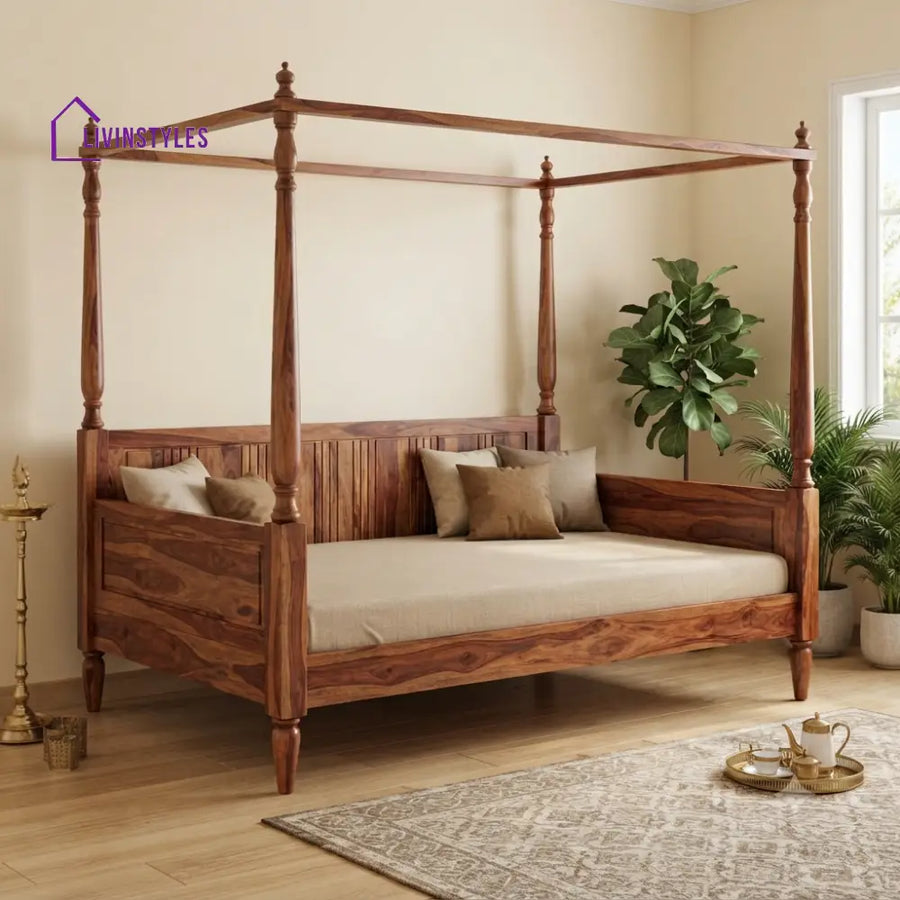 Victor Wooden Divan Bed for Living Room | Solid Sheesham Wood