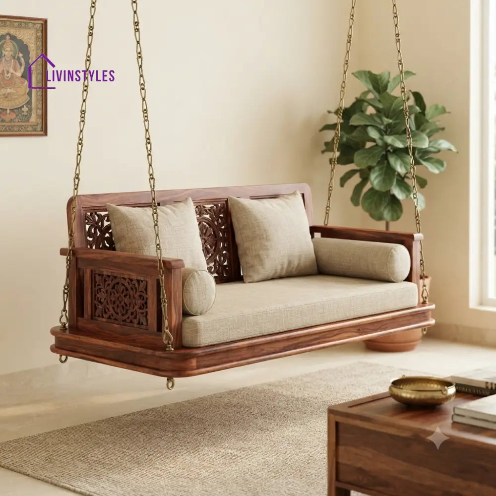 Victoria 2 Seater Wooden Swing for Home | Wooden Jhula for home