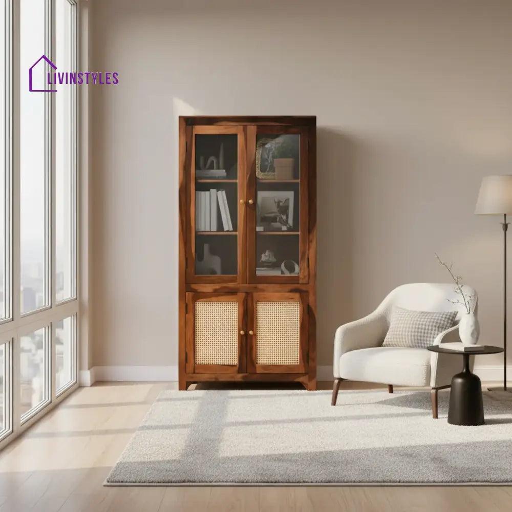 Victoria Rattan Solid Wood Sheesham Cane Bookshelves bookshelves