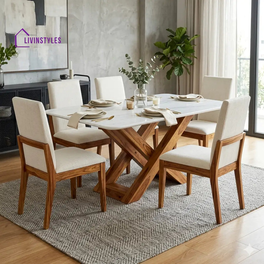 Victoria Solid Sheesham Wood 6 Seater Dining Table Set