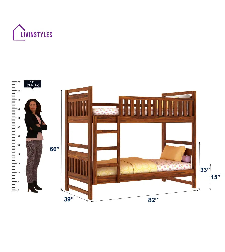 Victoria Solid Sheesham Wood Bunk Bed Without Storage Bunk Bed