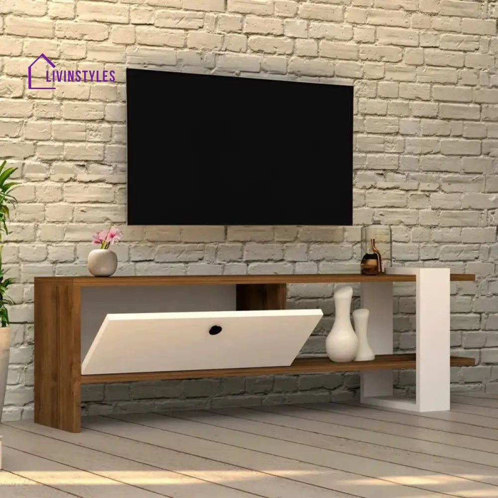 Victoria Wood Finish Tv Unit Stand for Living Room