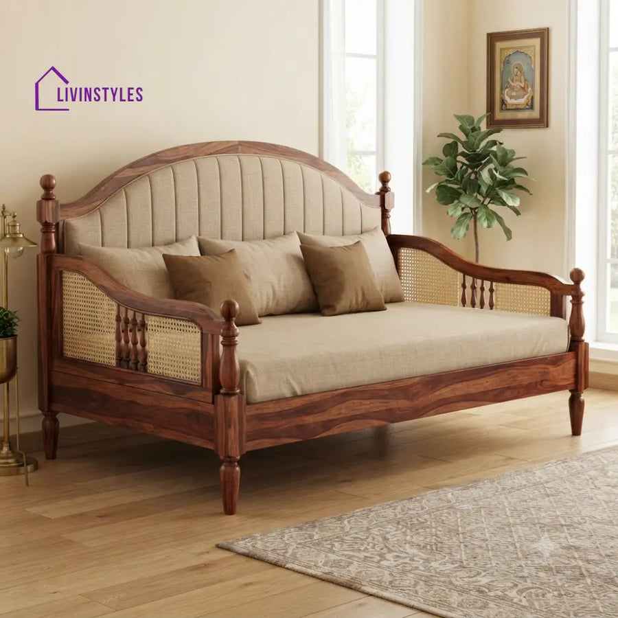 Victoria Wooden Divan Bed for Living Room | Solid Sheesham Wood