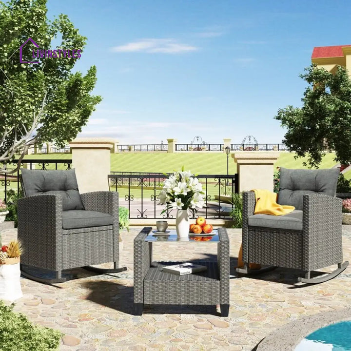 Vicy Outdoor Patio Seating Set 2 Chairs and 1 Table Set (Grey) - Coffee Table Sets