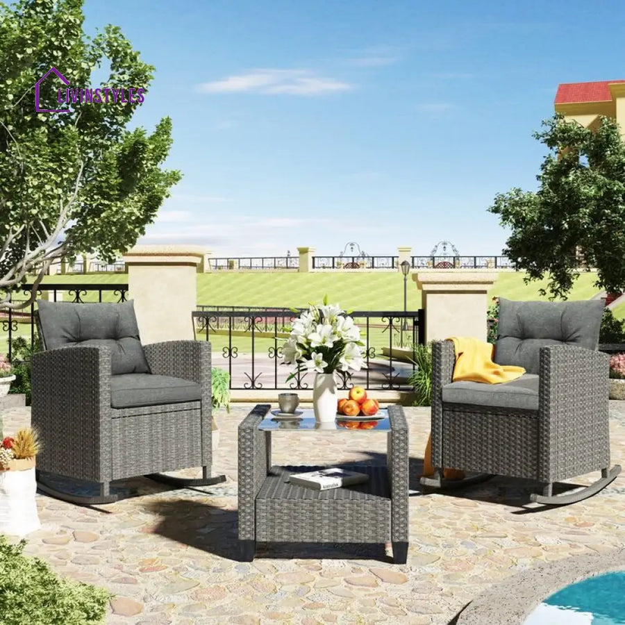 Vicy Outdoor Patio Seating Set 2 Chairs and 1 Table Set (Grey) - Coffee Table Sets