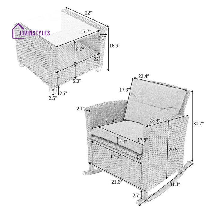 Vicy Outdoor Patio Seating Set 2 Chairs and 1 Table Set (Grey) - Coffee Table Sets