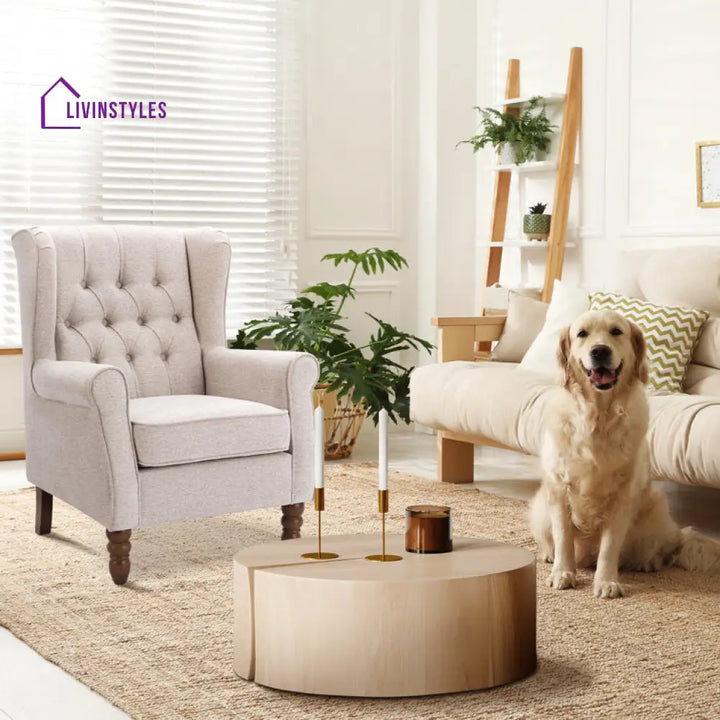 Vidhatri Solid Wood and Fabric Arm Chair | Living Room Chair | Lounge Chair