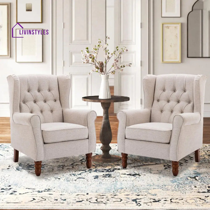 Vidhatri Solid Wood and Fabric Arm Chair | Living Room Chair | Lounge Chair