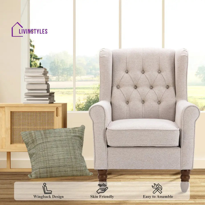 Vidhatri Solid Wood and Fabric Arm Chair | Living Room Chair | Lounge Chair