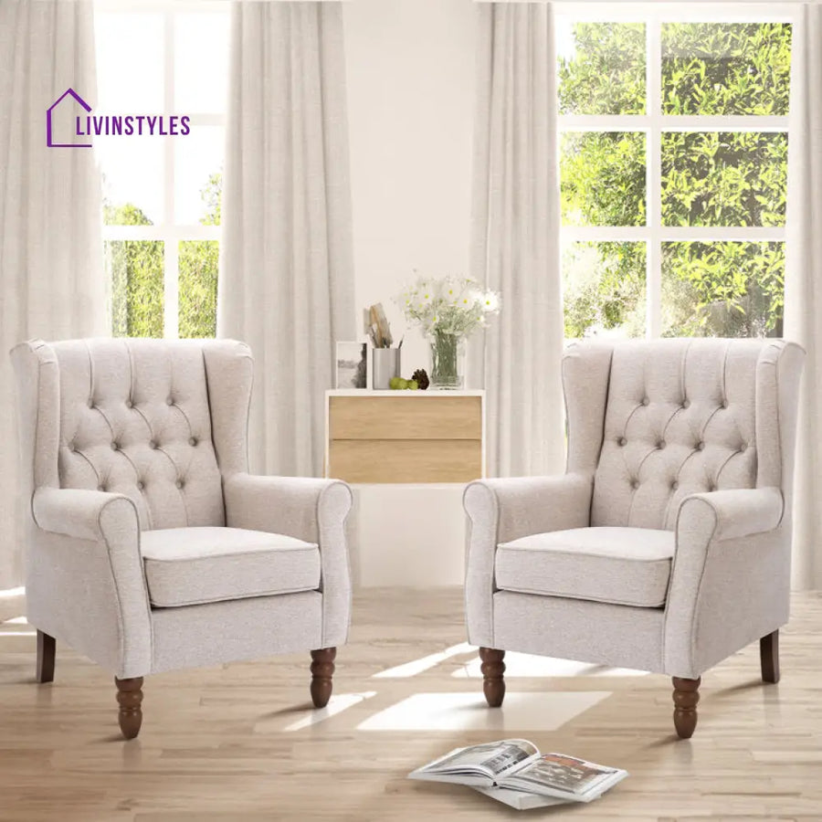 Vidhatri Solid Wood and Fabric Arm Chair | Living Room Chair | Lounge Chair