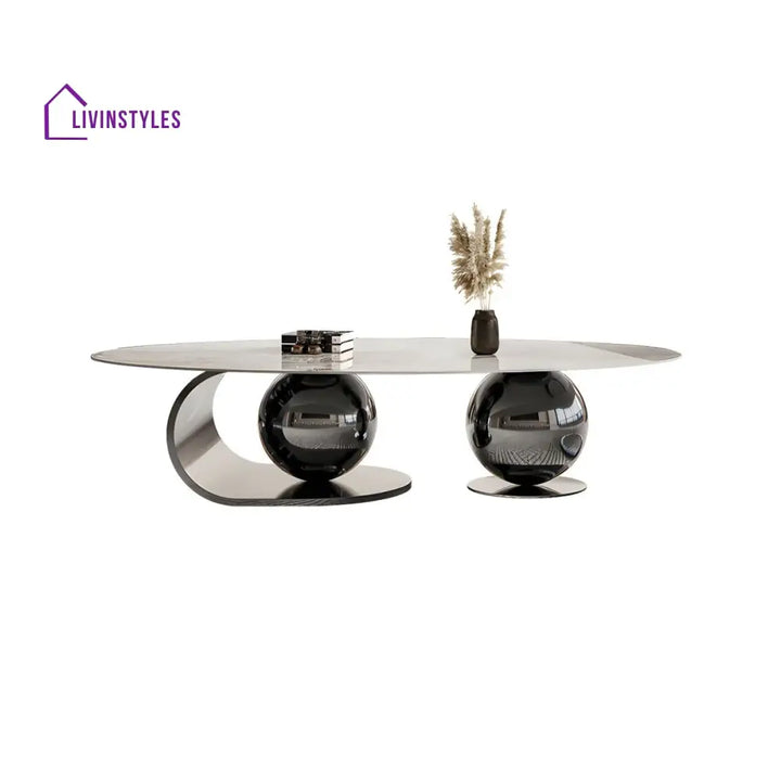 Vidhi Marble Top Stainless Steel 2 Bool Coffee Table and Side Table Set in PVD Coated