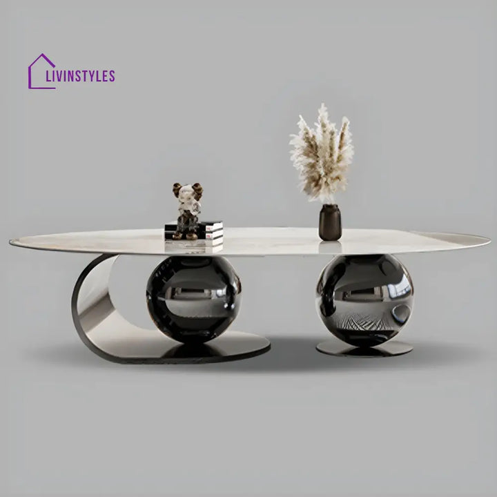 Vidhi Marble Top Stainless Steel 2 Bool Coffee Table and Side Table Set in PVD Coated