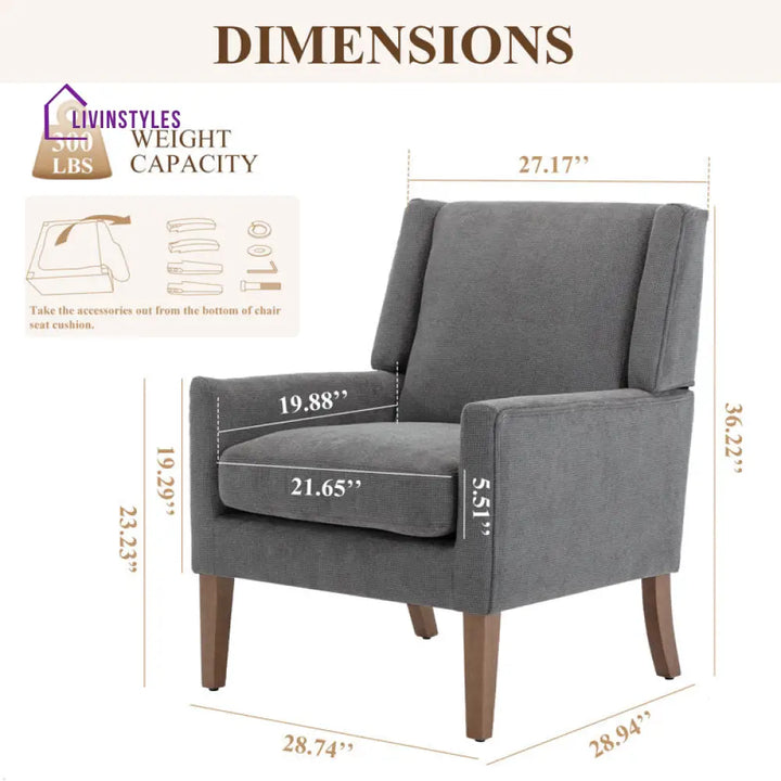 Vidhita Solid Wood and Fabric Arm Chair | Living Room Chair | Lounge Chair
