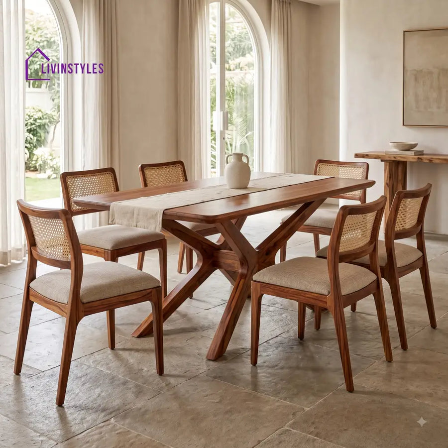 Vidya Premium Wooden 6 Seater Dining Table Set