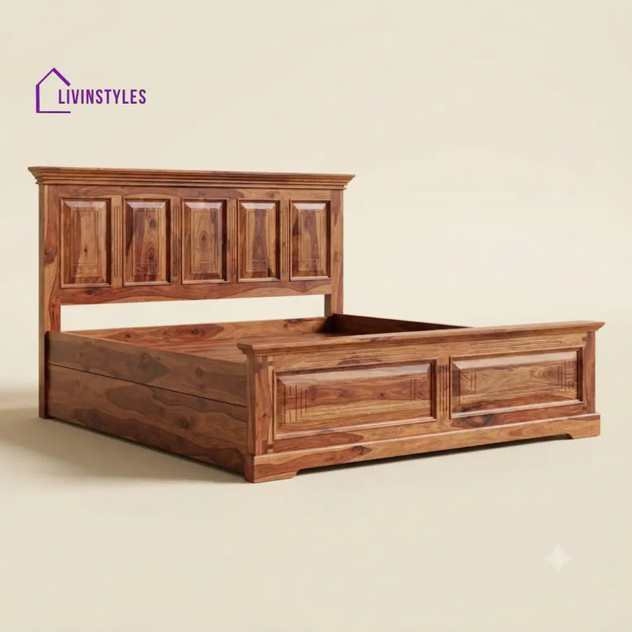 Vidya Sheesham Wood Bed With Box Storage | Wooden Bed