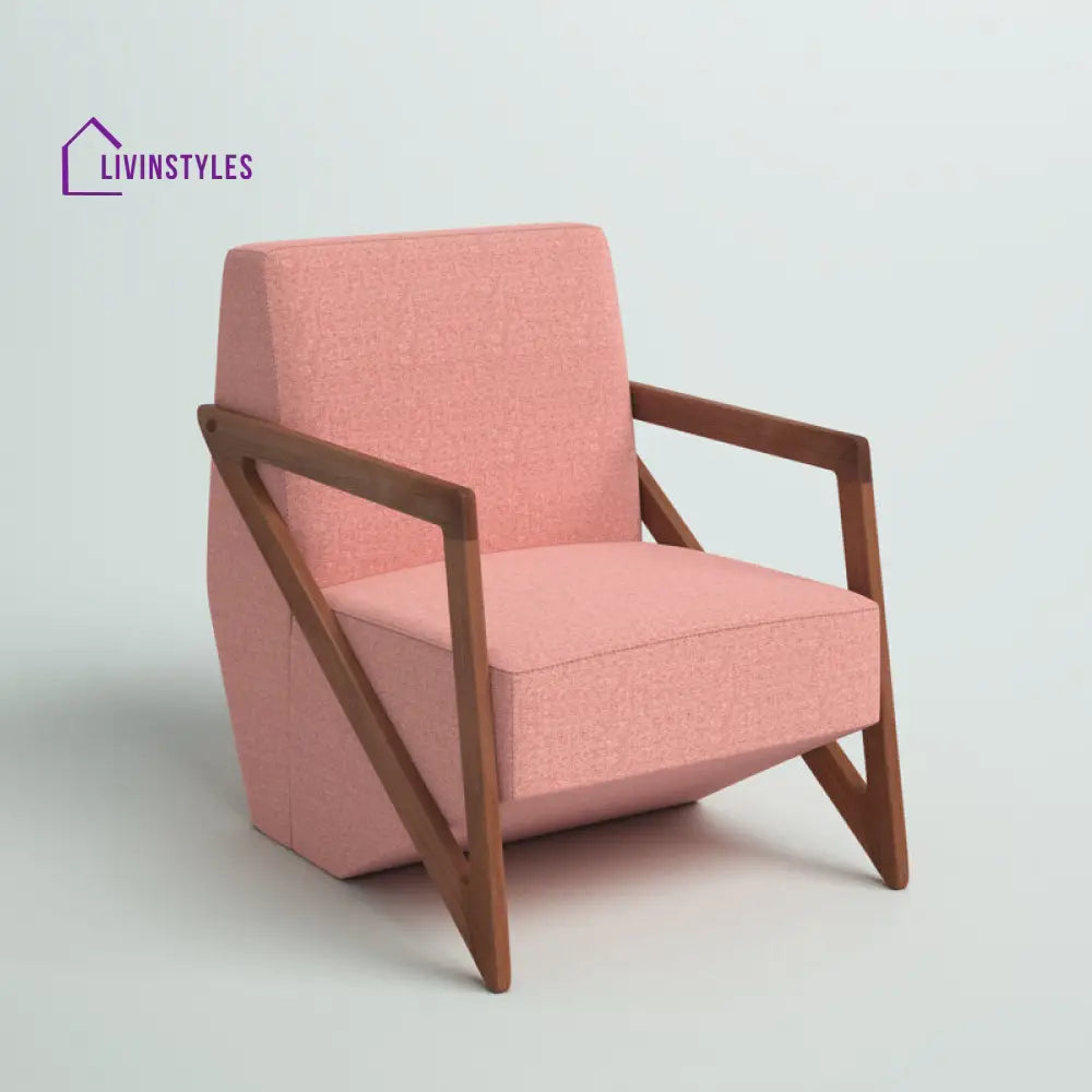 Viha Solid Wood and Fabric Arm Chair | Living Room Chair | Lounge Chair