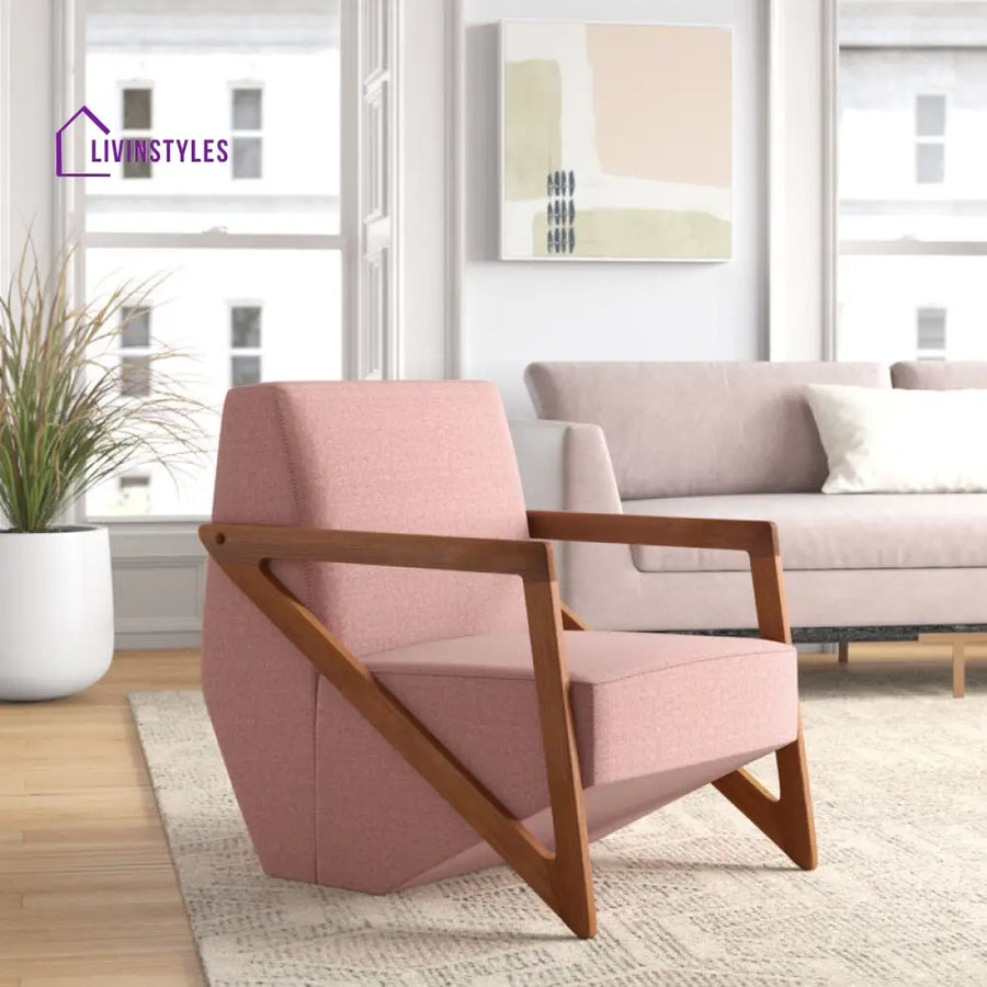 Viha Solid Wood and Fabric Arm Chair | Living Room Chair | Lounge Chair