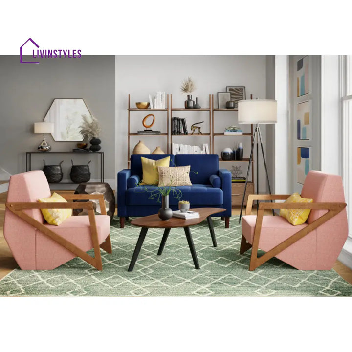 Viha Solid Wood and Fabric Arm Chair | Living Room Chair | Lounge Chair