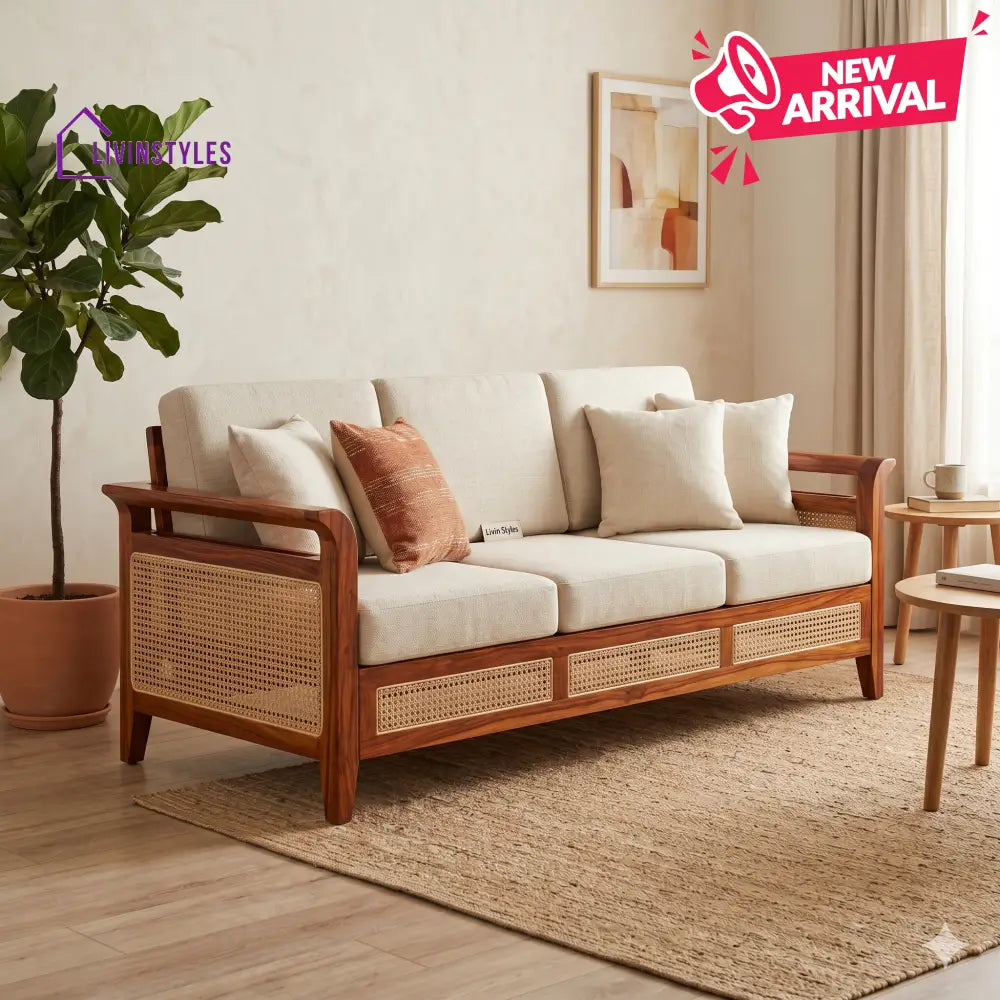 Vihaan Sheesham Wood and Cane Sofa for Living Room