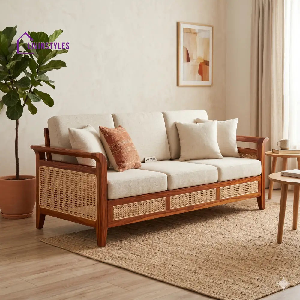 Vihaan Sheesham Wood and Cane Sofa for Living Room