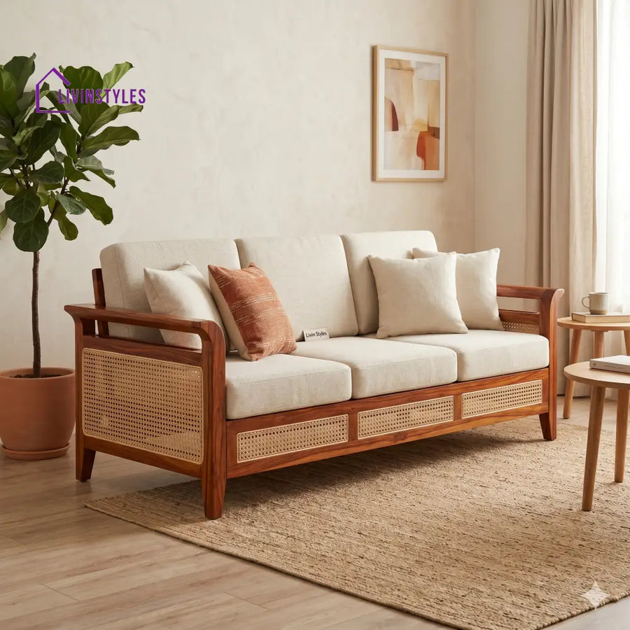 Vihaan Sheesham Wood and Cane Sofa for Living Room