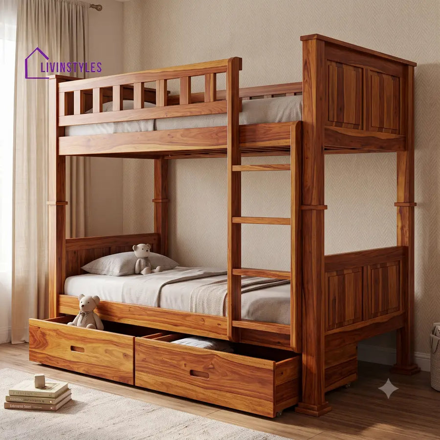 Vijay Sheesham Wood Bunk Bed With Storage | Kids Bed