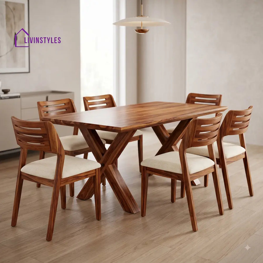 Vijaya Premium Wooden 6 Seater Dining Table Set