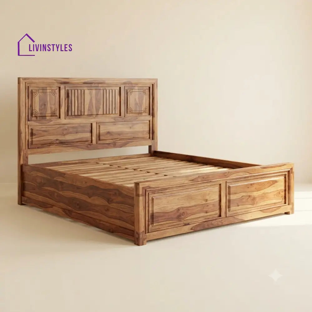 Vijaya Sheesham Wood Bed With Box Storage | Wooden Bed