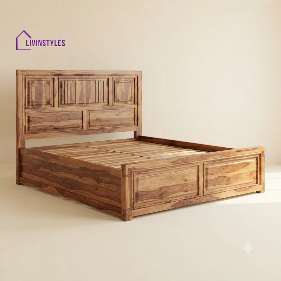 Vijaya Sheesham Wood Bed With Box Storage | Wooden Bed