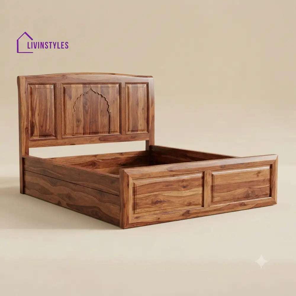 Viji Sheesham Wood Bed With Box Storage | Wooden Bed
