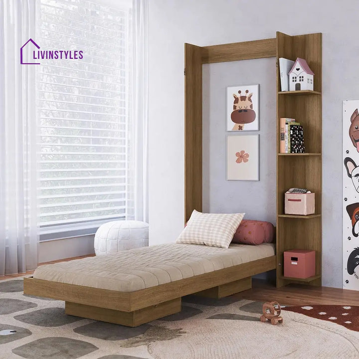 Vika Wooden Finish Wall Mounted Bed with Shelves