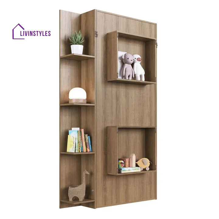 Vika Wooden Finish Wall Mounted Bed with Shelves