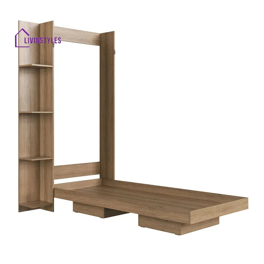 Vika Wooden Finish Wall Mounted Bed with Shelves