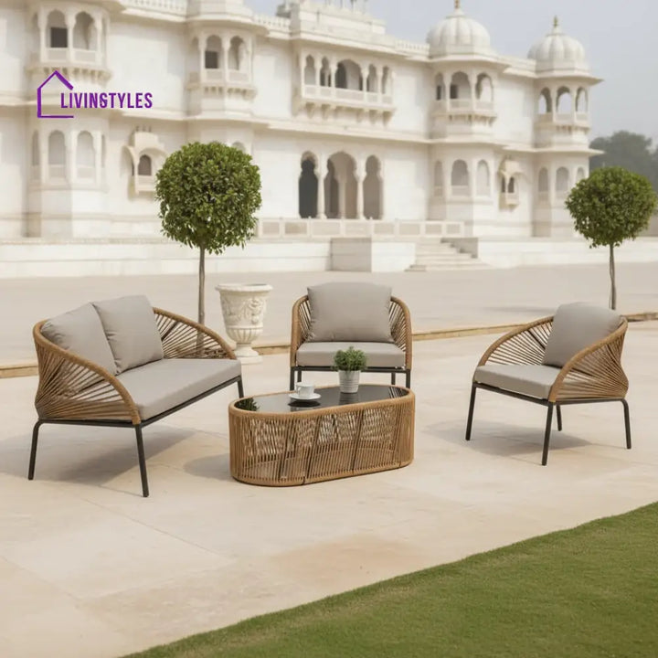 Vikrant Outdoor Sofa Set 2 Seater | Single Seater And 1 Center Table (Beige) Braided & Rope Sets