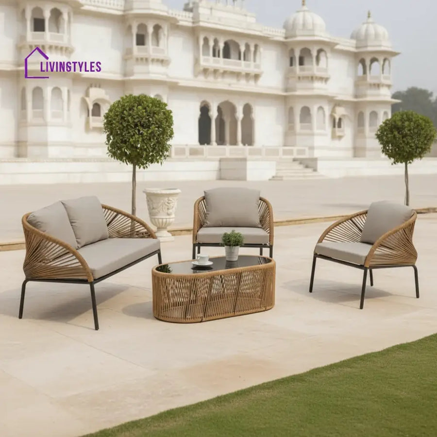 Vikrant Outdoor Sofa Set 2 Seater | Single Seater And 1 Center Table (Beige) Braided & Rope Sets