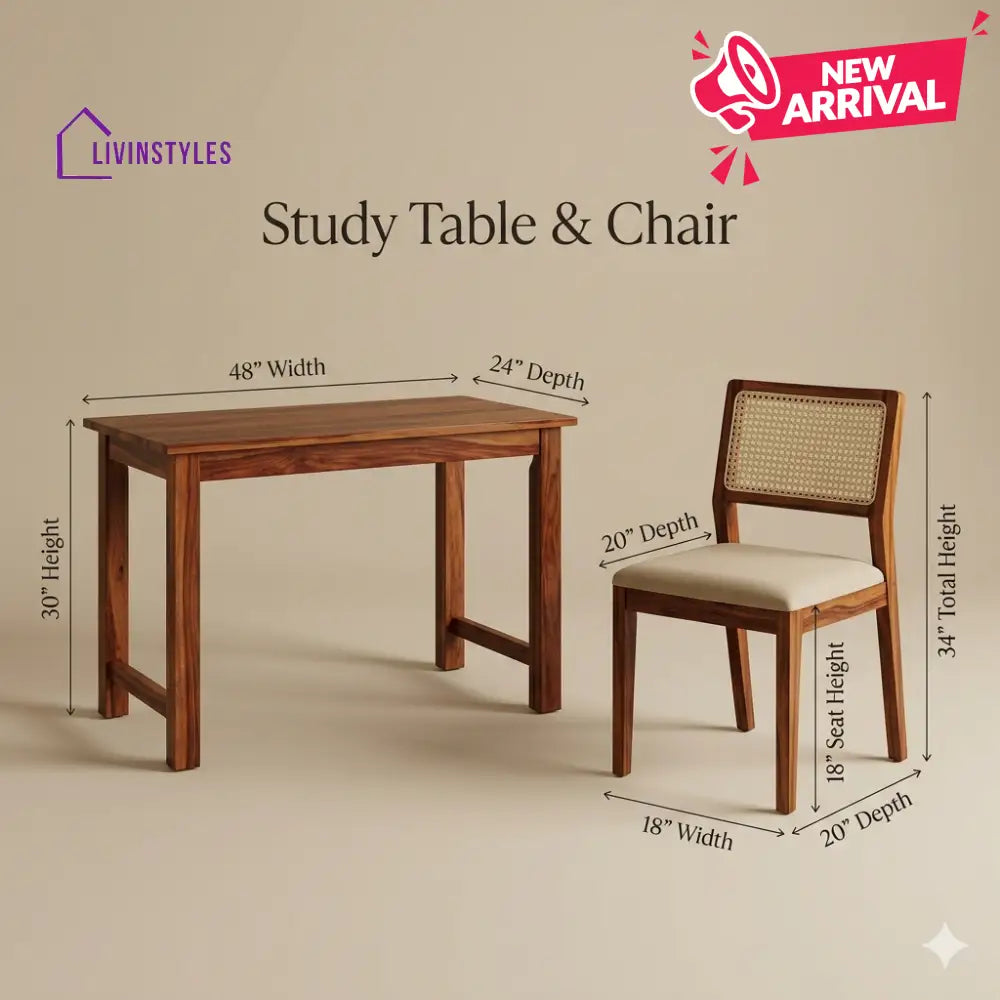 Viktor Sheesham Wood Study Table and Chair Set for Students | Kids | Adults