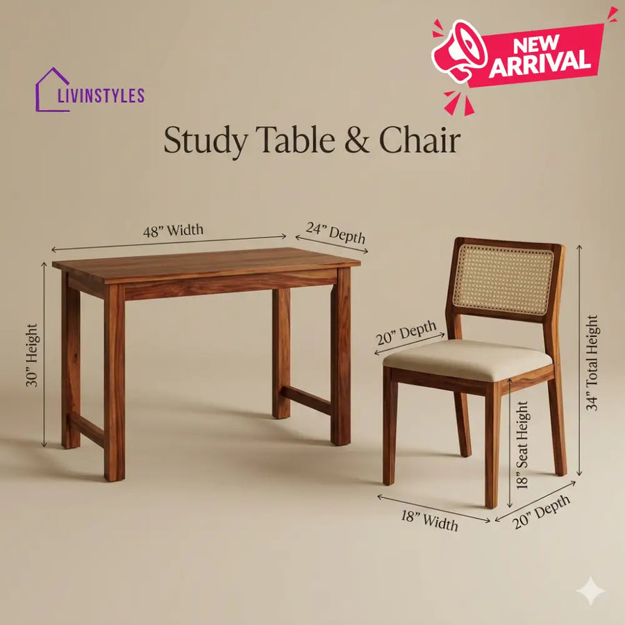 Viktor Sheesham Wood Study Table and Chair Set for Students | Kids | Adults