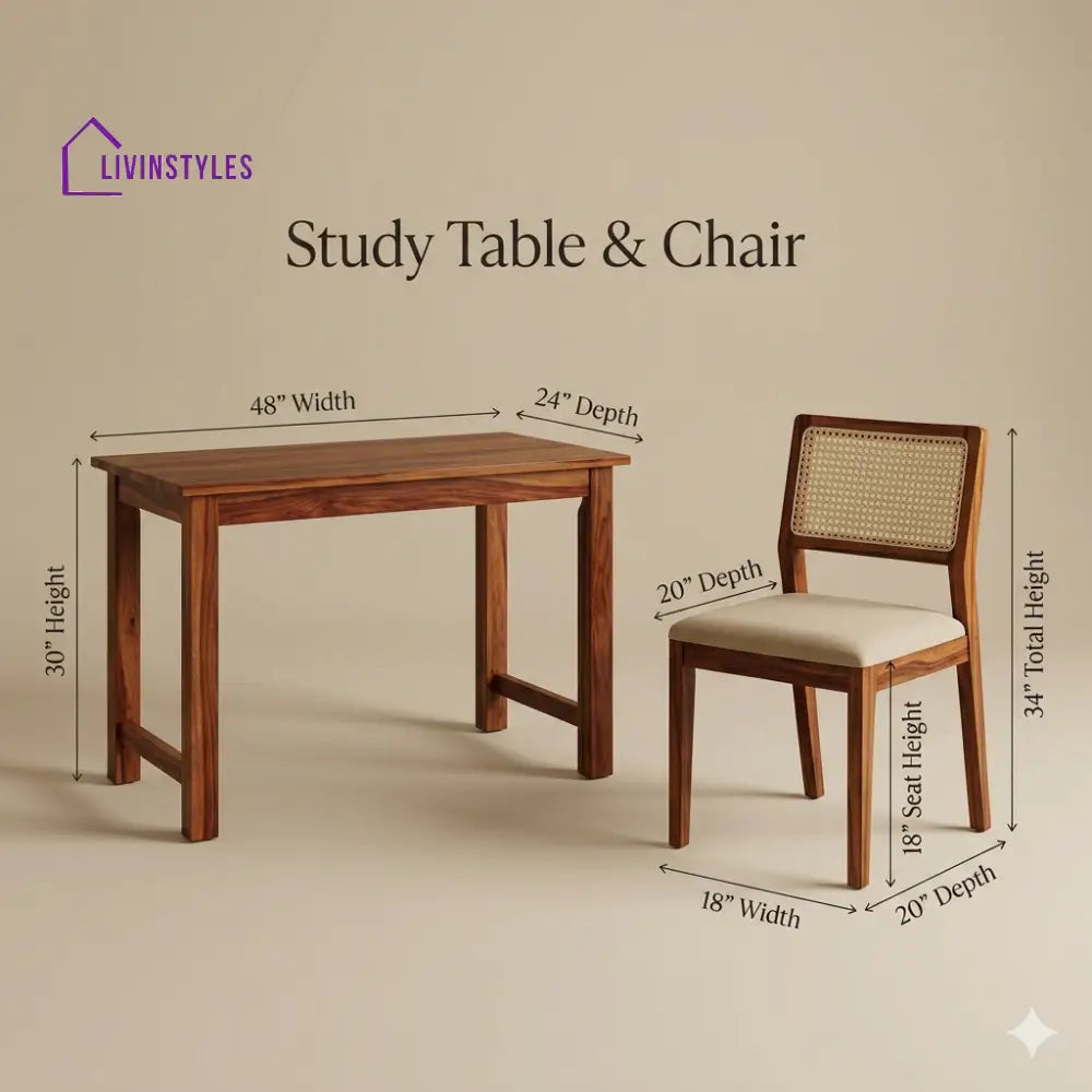 Viktor Sheesham Wood Study Table and Chair Set for Students | Kids | Adults