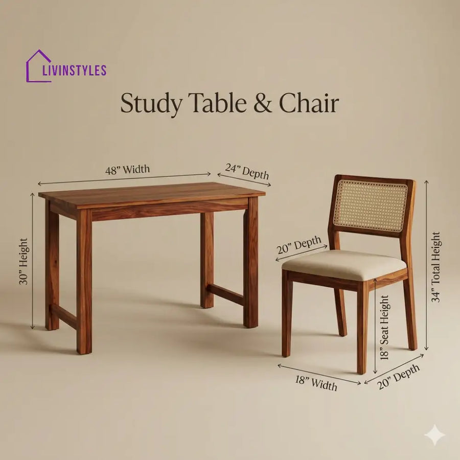 Viktor Sheesham Wood Study Table and Chair Set for Students | Kids | Adults