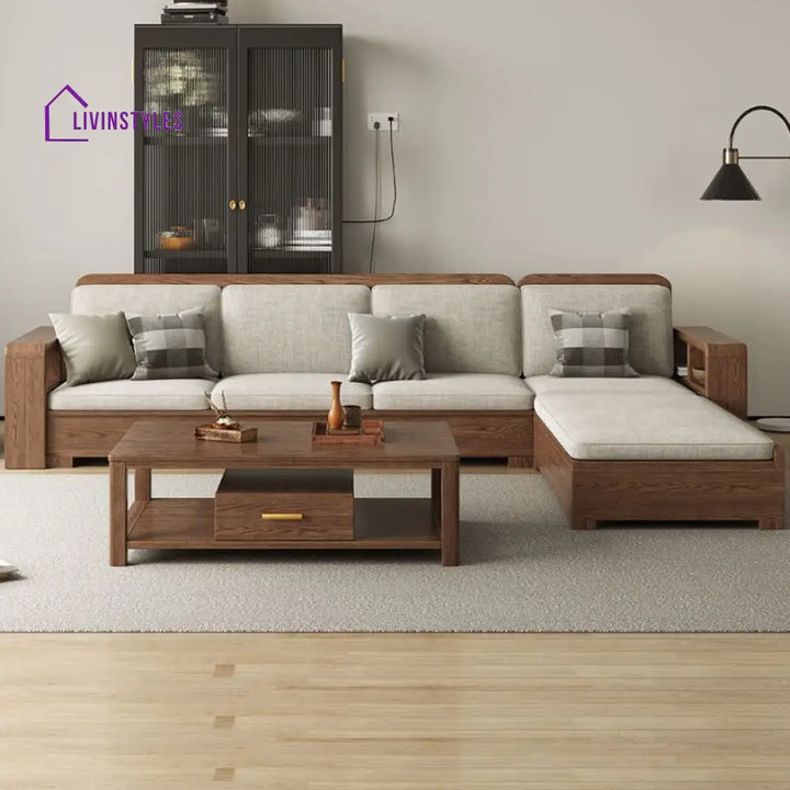 Viktor Solid Wood L Shaped Sofa for Living Room