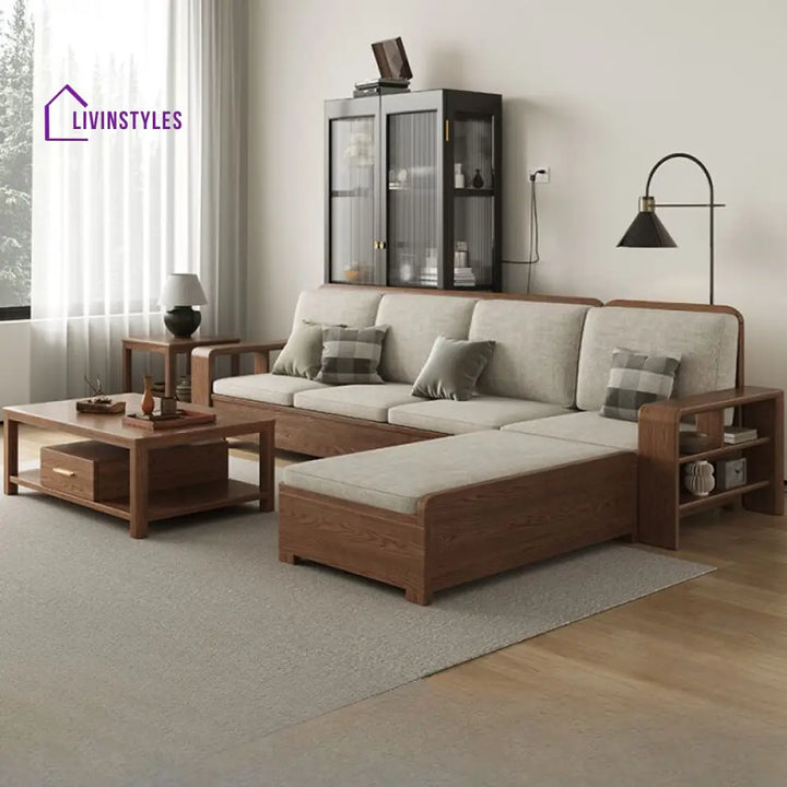 Viktor Solid Wood L Shaped Sofa for Living Room