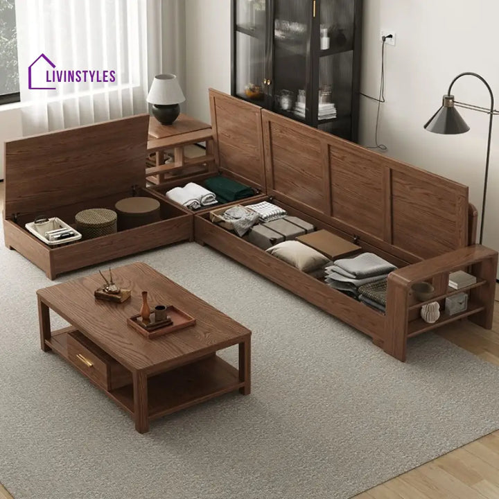 Viktor Solid Wood L Shaped Sofa for Living Room