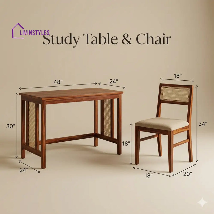 Viktoria Sheesham Wood Study Table and Chair Set for Students | Kids | Adults