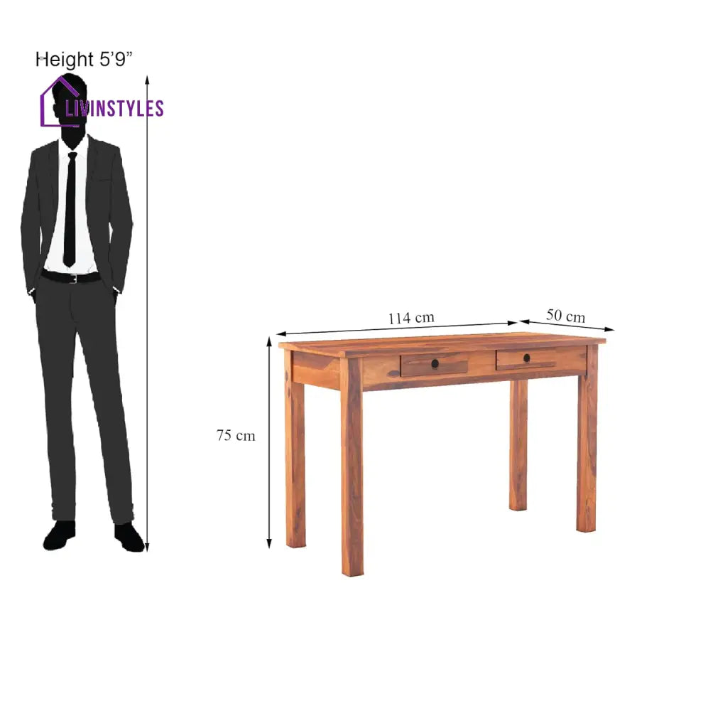 Viktoriia Sheesham Wood Study Table for Student | Solid Wooden Computer Table with 2 Slider Drawer for Home Office and